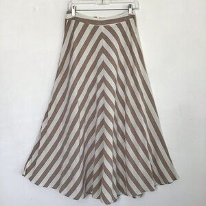 Mustard Seed Women Elegant Tan White Chevron Pattern A-Line Swing Career Skirt S